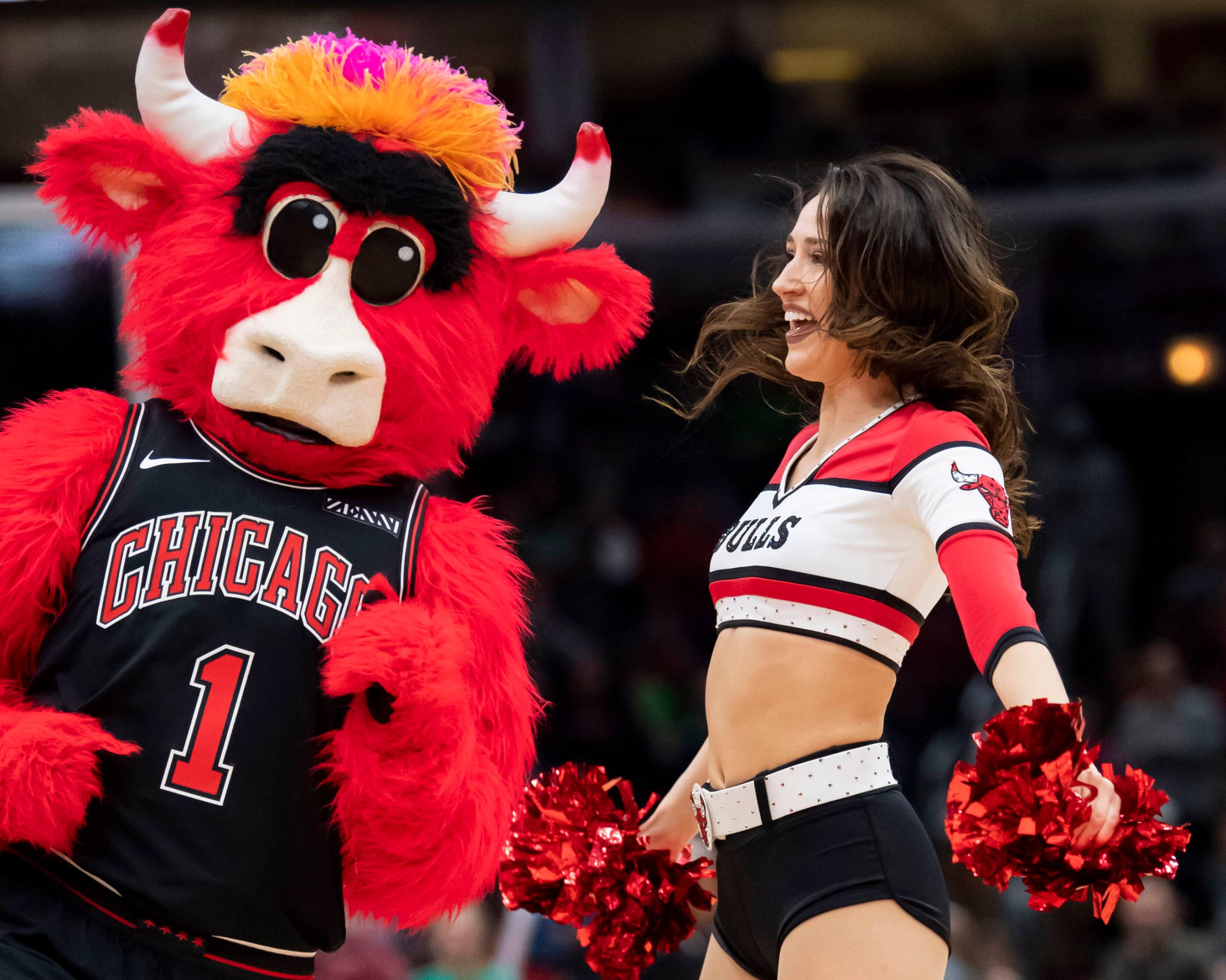 Chicago Bulls Mascot and Chearleader